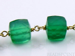 Green Onyx  Faceted  Cube Chain, (RS-GRX-159) - Beadspoint