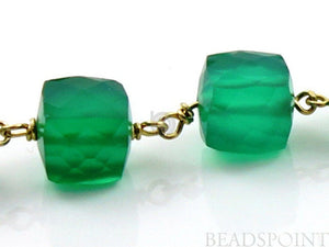 Green Onyx  Faceted  Cube Chain, (RS-GRX-159) - Beadspoint