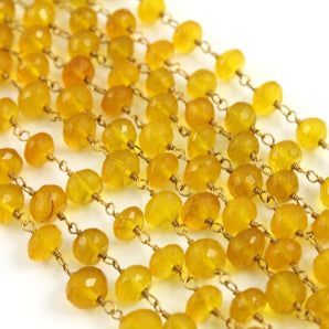 Honey Chalcedony Faceted Wire Wrapped Rosary Chain, (RS-HCL-170) - Beadspoint