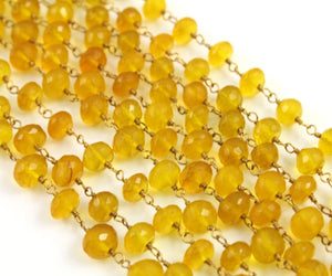 Honey Chalcedony Faceted Wire Wrapped Rosary Chain, (RS-HCL-170) - Beadspoint