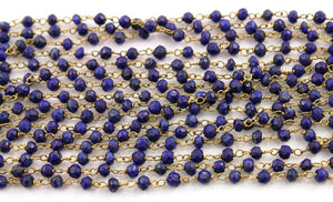 Lapis Wire Wrapped Rosary Chain with Gold Finish, (RS-LAP-74) - Beadspoint