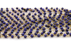 Lapis Wire Wrapped Rosary Chain with Gold Finish, (RS-LAP-74) - Beadspoint
