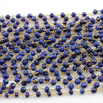 Lapis Wire Wrapped Rosary Chain with Gold Finish, (RS-LAP-74) - Beadspoint