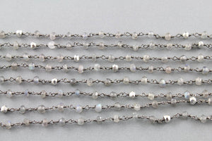 Labradorite and Silver Pyrite Wire Wrapped Rosary Chain, (RS-LBPY-52) - Beadspoint