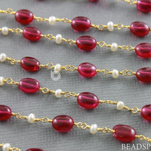 Spinel and Pearl Wire Wrapped Rosary Chain, (RS-MIX-134) - Beadspoint