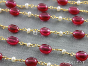 Spinel and Pearl Wire Wrapped Rosary Chain, (RS-MIX-134) - Beadspoint