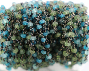 Multi Color Apatite Wire Wrapped Rosary Chain, (RS-MIX-2) - Beadspoint