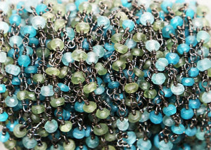 Multi Color Apatite Wire Wrapped Rosary Chain, (RS-MIX-2) - Beadspoint