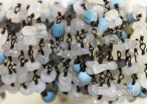 Moonstone and Turquoise Wire Wrapped Rosary Chain, (RS-MIX-5) - Beadspoint