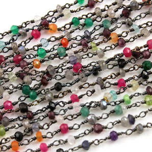 Mutlistone Faceted Wire Wrapped Rosary Chain, (RS-MUL-150) - Beadspoint