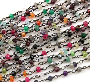 Mutlistone Faceted Wire Wrapped Rosary Chain, (RS-MUL-150) - Beadspoint