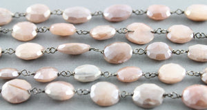 Peach Moonstone Faceted Wire Wrapped Rosary Chain, (RS-PMNS-146) - Beadspoint