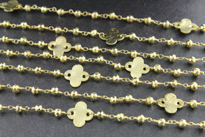 Gold Pyrite Wire Wrapped Rosary with Gold Flower Chain, (RS-PYR-41) - Beadspoint