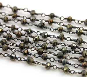 Pyrite Faceted Wire Wrapped Rosary Chain, (RS-PYR-56) - Beadspoint