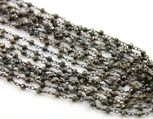 Pyrite Faceted Wire Wrapped Rosary Chain, (RS-PYR-56) - Beadspoint