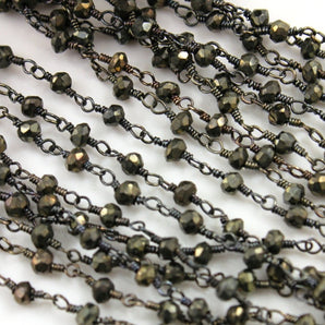 Pyrite Faceted Wire Wrapped Rosary Chain, (RS-PYR-56) - Beadspoint