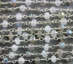 Labradotite and Rainbow Wire Wrapped Rosary Chain, (RS-RNLB-79) - Beadspoint