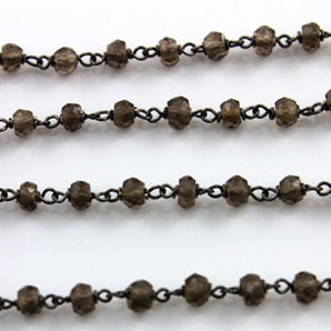 Smokey Topaz Faceted Wire Wrapped Rosary Chain, (RS-STP-85) - Beadspoint