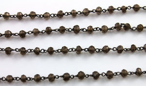 Smokey Topaz Faceted Wire Wrapped Rosary Chain, (RS-STP-85) - Beadspoint