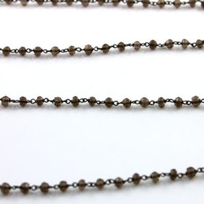 Smokey Topaz Faceted Wire Wrapped Rosary Chain, (RS-STP-85) - Beadspoint