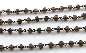 Smokey Topaz Faceted Wire Wrapped Rosary Chain, (RS-STP-85) - Beadspoint