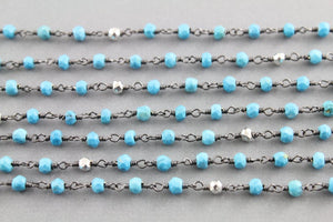 Turquoise w/ Silver Pyrite Wire Wrapped Rosary Chain, (RS-TRPY-23) - Beadspoint