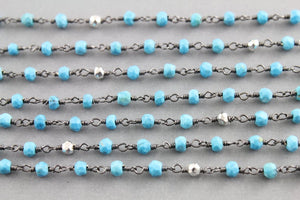 Turquoise w/ Silver Pyrite Wire Wrapped Rosary Chain, (RS-TRPY-23) - Beadspoint