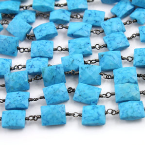 Turquoise Chicklet Faceted Wire Rosary Chain, (RS-TUR-149) - Beadspoint