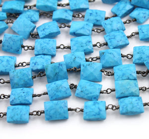Turquoise Chicklet Faceted Wire Rosary Chain, (RS-TUR-149) - Beadspoint