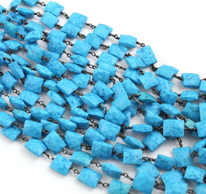 Turquoise Chicklet Faceted Wire Rosary Chain, (RS-TUR-149) - Beadspoint