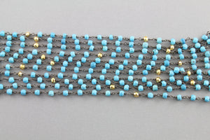 Turquoise and Gold Pyrite Wire Wrapped Rosary Chain, (RS-TURPY-31) - Beadspoint
