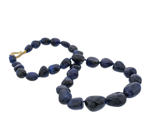 Blue Sapphire Smooth Nuggets Hand knotted w/ Sterling & Diamond Clasp, Blue Sapphire, Sapphire (SAPP-NUG-12-16)