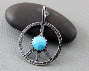 Sterling Silver Turquoise Peace Pendant,(SP-5222) - Beadspoint