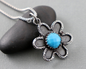 Sterling Silver Turquoise Flower Pendant,  (SP-5229) - Beadspoint