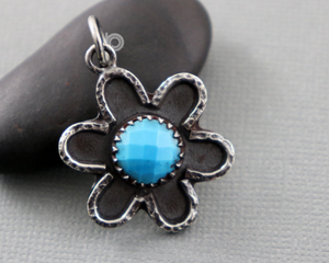 Sterling Silver Turquoise Flower Pendant,  (SP-5229) - Beadspoint
