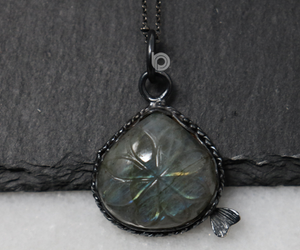 Sterling Silver Labradorite Carved Pendant,  (SP-5252) - Beadspoint