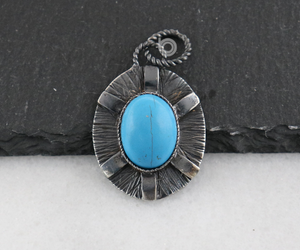 Sterling Silver Turquoise Oval Pendant,  (SP-5255) - Beadspoint
