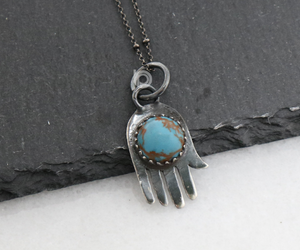 Sterling Silver Turquoise Hamsa Pendant (SP-5257) - Beadspoint
