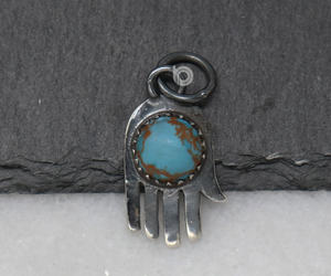 Sterling Silver Turquoise Hamsa Pendant (SP-5257) - Beadspoint