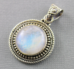 Sterling SIlver Rainbow Moonstone Circle Pendant,, (SP-7043) - Beadspoint
