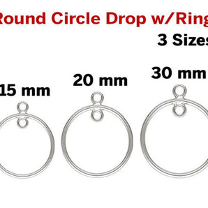 Sterling Silver Round Circle Drop w/Ring 3 Sizes, (SS/1018)