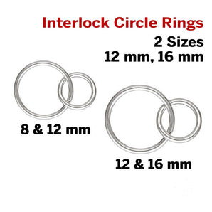 Sterling Silver Interlocking Rings, 2 Sizes, AT, (SS-1021)