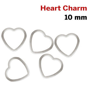 4 Pcs, Sterling Silver Wire Heart Charm, Heart Jump Ring Closed AT, 10 mm, (SS/1022)