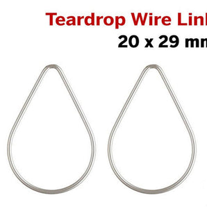 2 Pcs, Sterling Silver Wire Teardrop link, 20 x 29 mm, (SS/1026/20)