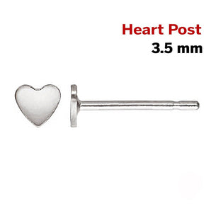 1 Pair, Sterling Silver Heart Post Earring AT, 3.5 mm, (SS/1027)