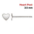 1 Pair, Sterling Silver Heart Post Earring AT, 3.5 mm, (SS/1027)
