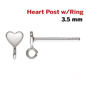 1 Pair, Sterling Silver Heart Post Earring w/Ring AT, 3.5 mm, (SS/1028)