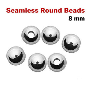 Sterling Silver Seamless Round Beads, 8 mm, (SS/2000/8)
