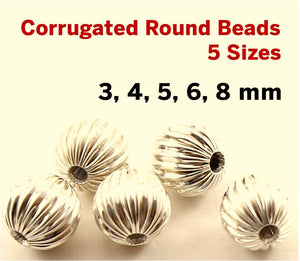 Sterling Silver Corrugated Round Bead, 5 Sizes (SS/2005)