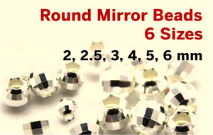 Final Sale, Sterling Silver Round Mirror Beads, 6 Sizes, (SS/2012)